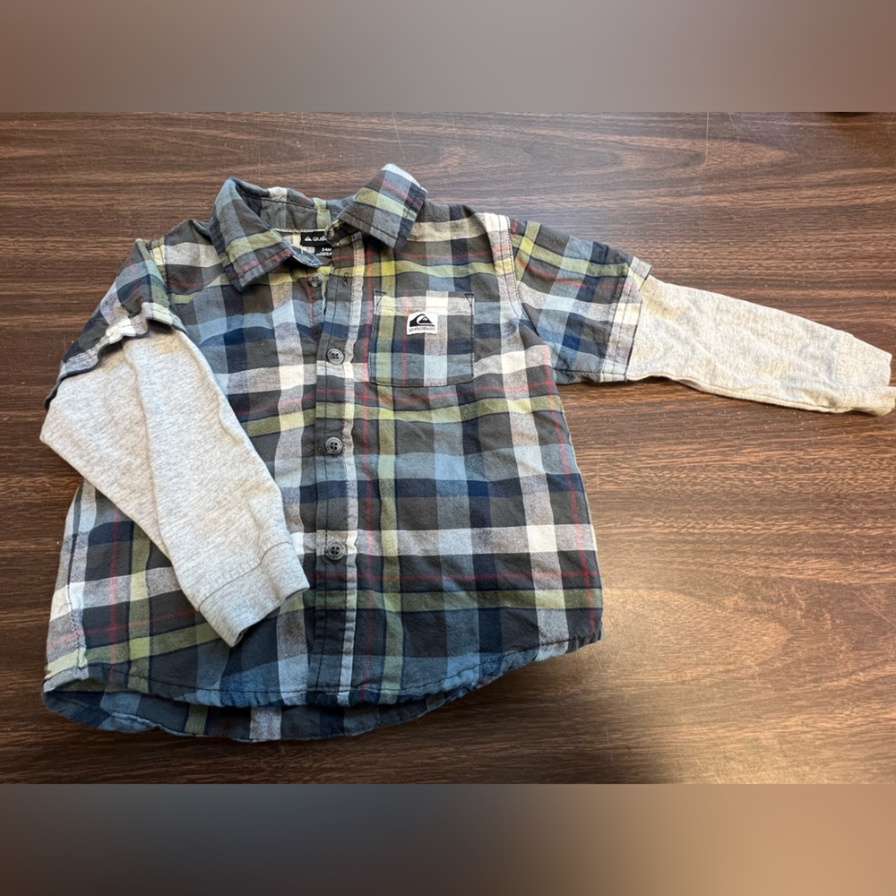 Quiksilver Multicolor Plaid Shirt with Gray Sleeves